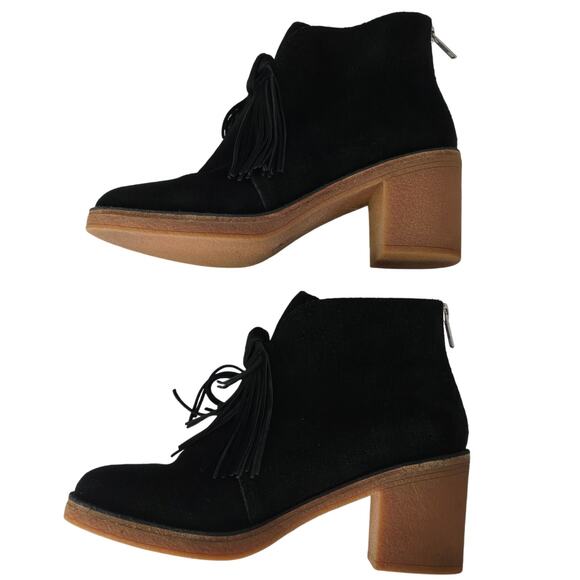 UGG Corin Black Suede Tassel and Bow Chunky Block Heel Ankle Booties, Size 8 - Picture 4 of 14